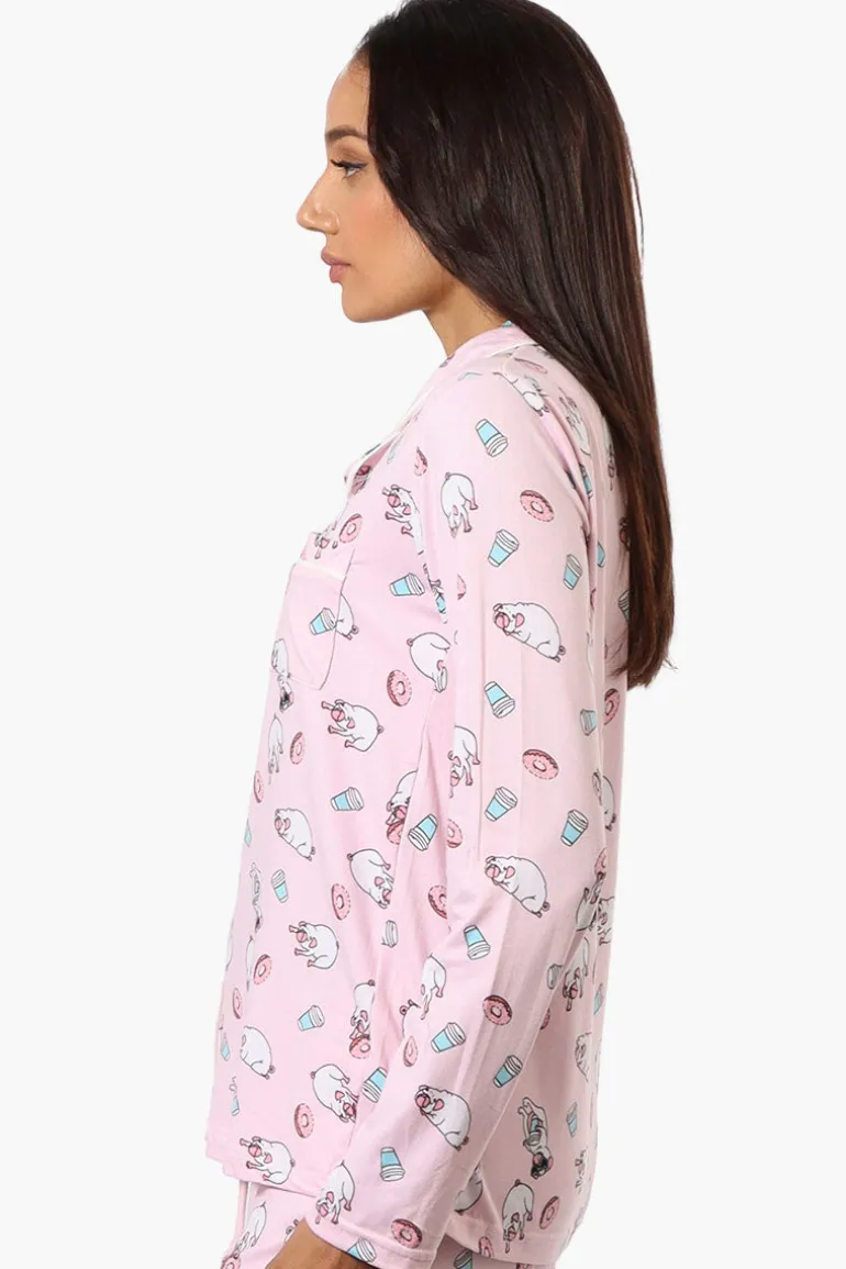 Canada Weather Gear Pug Pattern Button Down Pajama Top - Pink