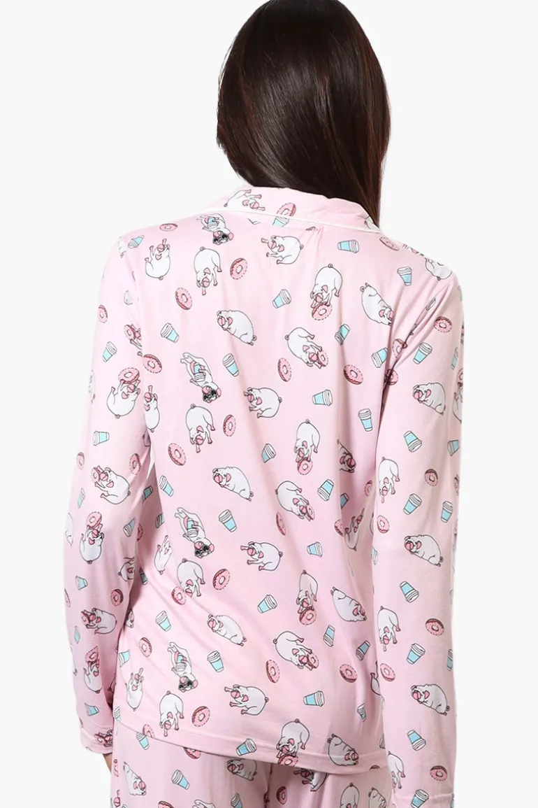 Canada Weather Gear Pug Pattern Button Down Pajama Top - Pink