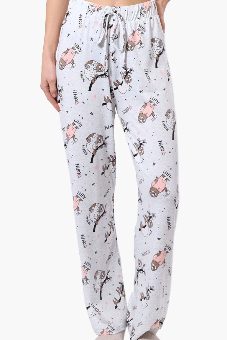 Canada Weather Gear Sloth Pattern Wide Leg Pajama Pants - Grey