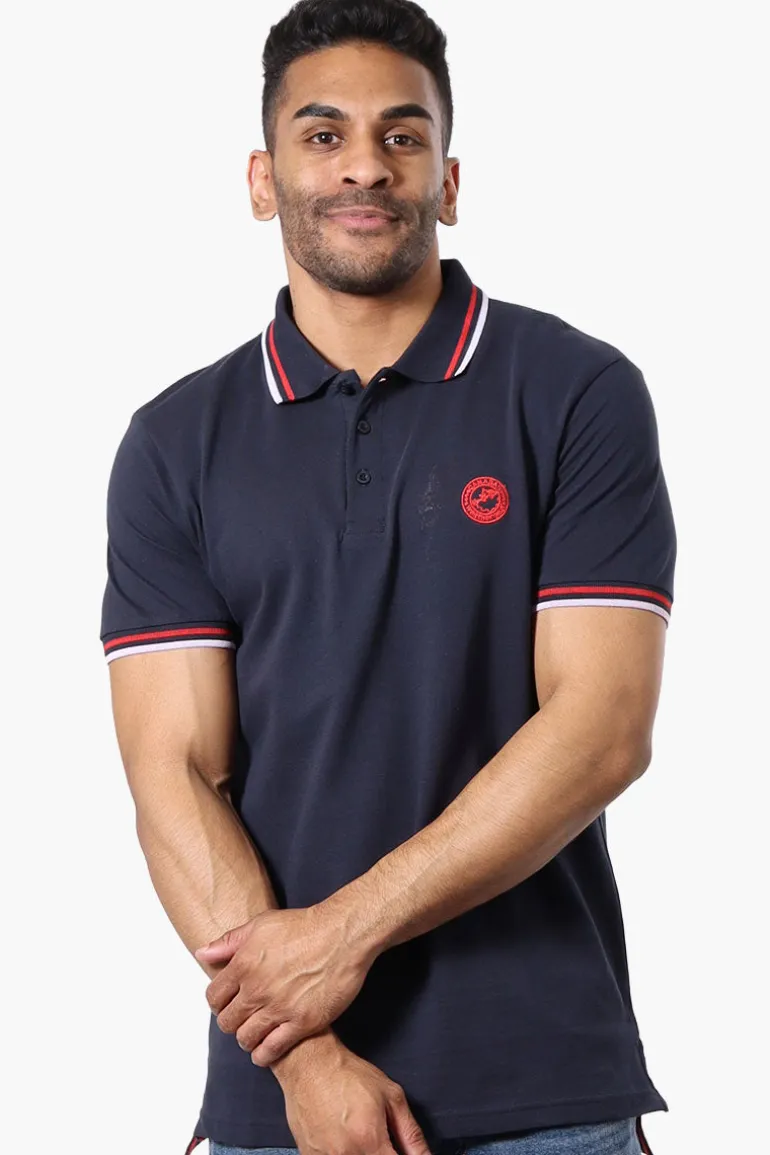 Canada Weather Gear Stripe Detail Short Sleeve Polo Shirt - Navy
