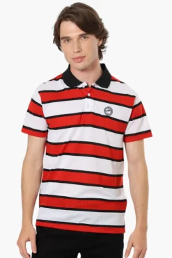 Canada Weather Gear Striped Button Up Polo Shirt - Red