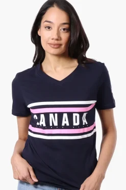 Canada Weather Gear Striped Chest Logo Print Tee - Navy