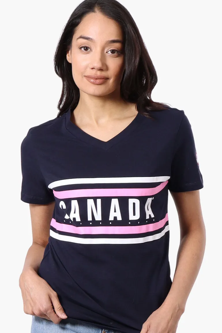 Canada Weather Gear Striped Chest Logo Print Tee - Navy