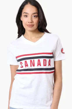 Canada Weather Gear Striped Chest Logo Print Tee - White