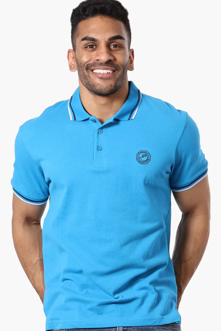 Canada Weather Gear Stripe Detail Short Sleeve Polo Shirt - Blue