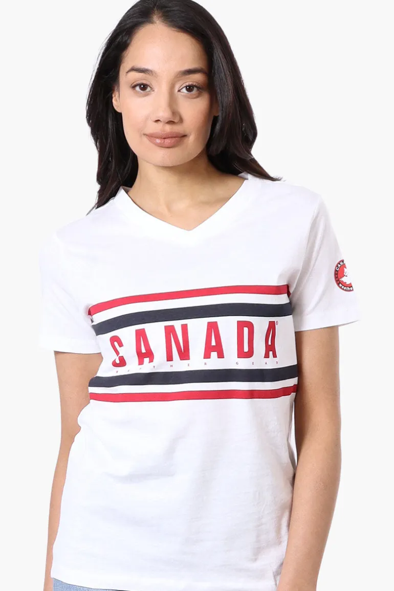 Canada Weather Gear Striped Chest Logo Print Tee - White