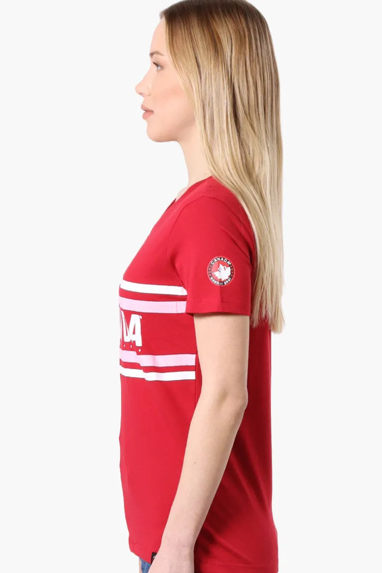 Canada Weather Gear Striped Chest Logo Print Tee - Red