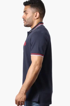Canada Weather Gear Stripe Detail Short Sleeve Polo Shirt - Navy