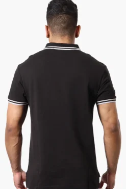Canada Weather Gear Stripe Detail Short Sleeve Polo Shirt - Black