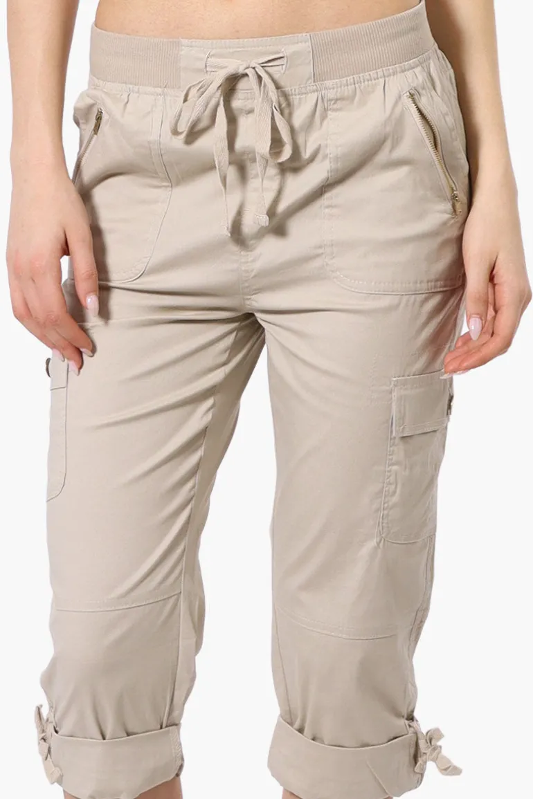 Canada Weather Gear Tie Waist Cargo Capris - Beige