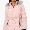 Canada Weather Gear Tie Waist Vegan Fur Hood Parka Jacket - Pink