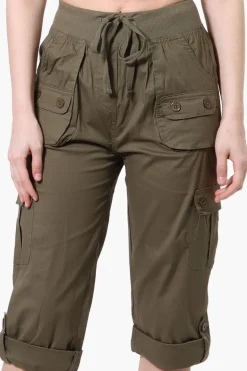 Canada Weather Gear Tie Waist Cargo Capris - Olive