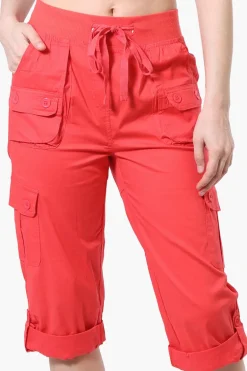 Canada Weather Gear Tie Waist Cargo Capris - Coral