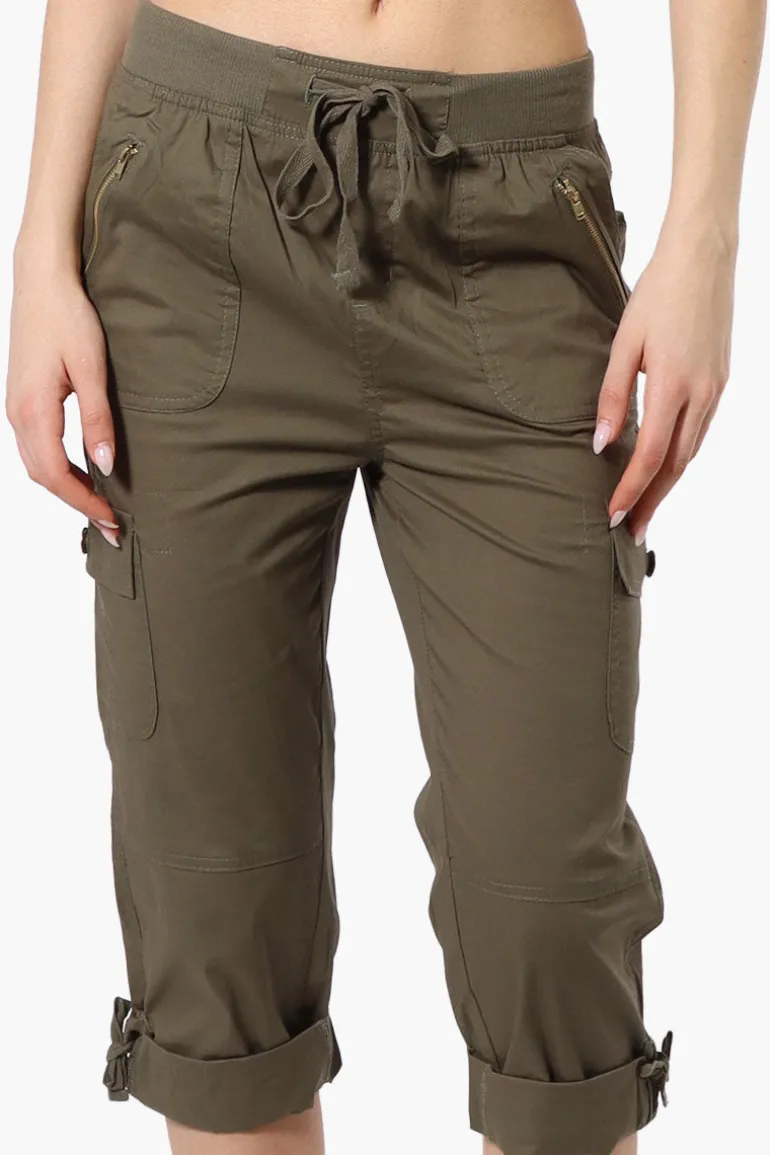 Canada Weather Gear Tie Waist Cargo Capris - Olive