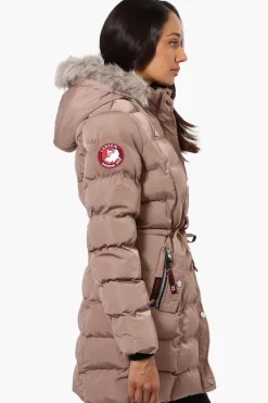 Canada Weather Gear Tie Waist Vegan Fur Hood Parka Jacket - Pink