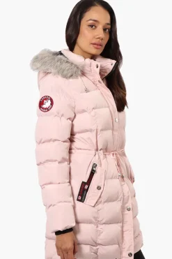 Canada Weather Gear Tie Waist Vegan Fur Hood Parka Jacket - Pink