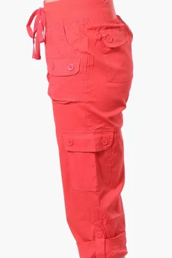 Canada Weather Gear Tie Waist Cargo Capris - Coral