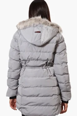 Canada Weather Gear Tie Waist Vegan Fur Hood Parka Jacket - Grey