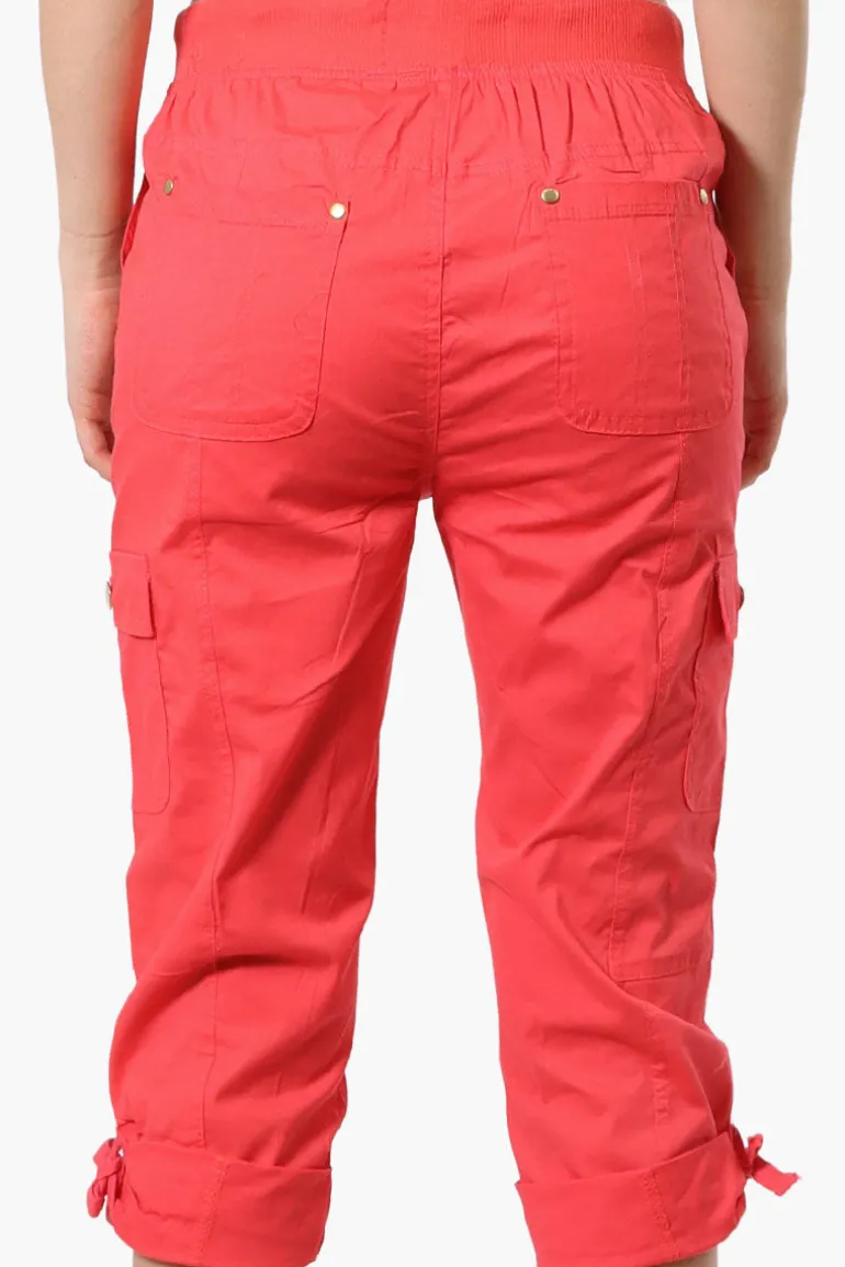 Canada Weather Gear Tie Waist Cargo Capris - Coral