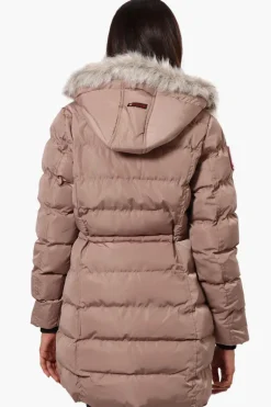 Canada Weather Gear Tie Waist Vegan Fur Hood Parka Jacket - Pink