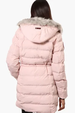 Canada Weather Gear Tie Waist Vegan Fur Hood Parka Jacket - Pink