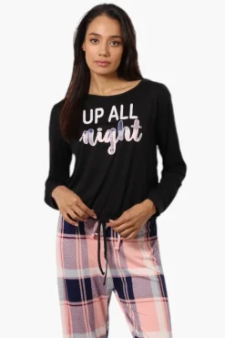 Canada Weather Gear Up All Night Print Drawstring Pajama Top - Black