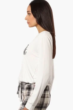 Canada Weather Gear Up All Night Print Drawstring Pajama Top - White