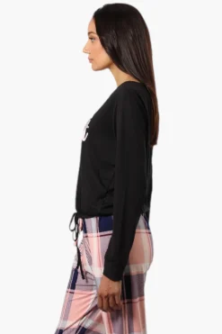 Canada Weather Gear Up All Night Print Drawstring Pajama Top - Black