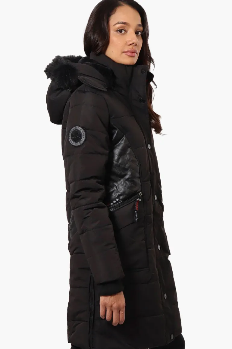 Canada Weather Gear Vegan Leather Insert Parka Jacket - Black