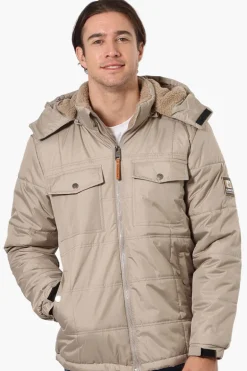 Canada Work Gear 4 Pocket Sherpa Lined Hood Bomber Jacket - Beige