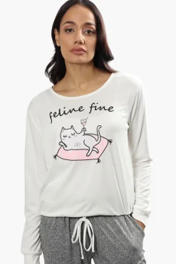 Cuddly Canuckies Feline Fine Print Pajama Top - White