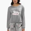 Cuddly Canuckies Feline Fine Print Pajama Top - Grey