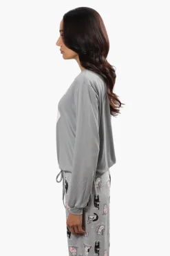 Cuddly Canuckies Feline Fine Print Pajama Top - Grey