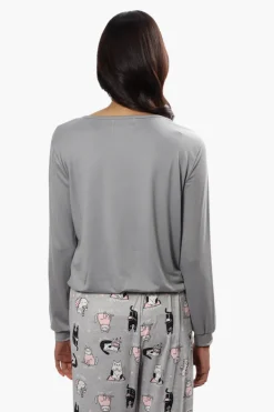 Cuddly Canuckies Feline Fine Print Pajama Top - Grey