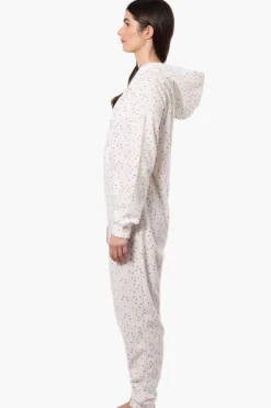 Cuddly Canuckies Hooded Dotted Pattern Onesie - White