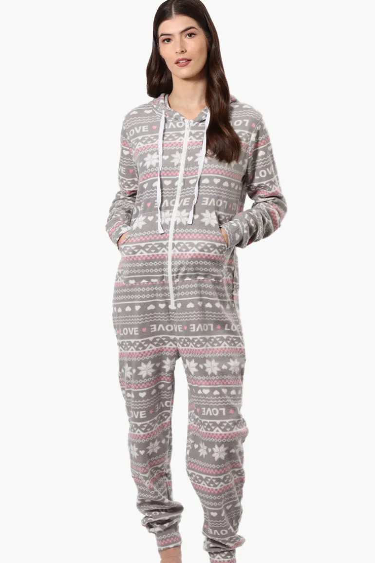 Cuddly Canuckies Hooded Festive Pattern Onesie - Grey