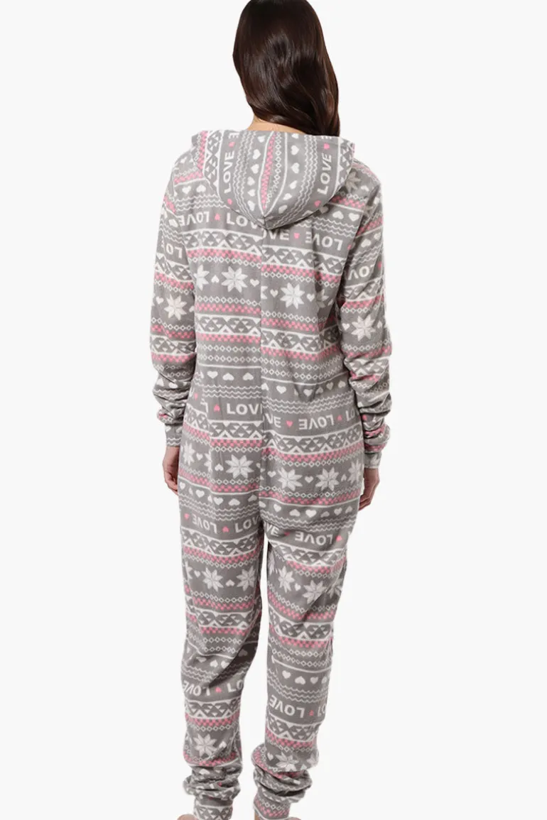 Cuddly Canuckies Hooded Festive Pattern Onesie - Grey