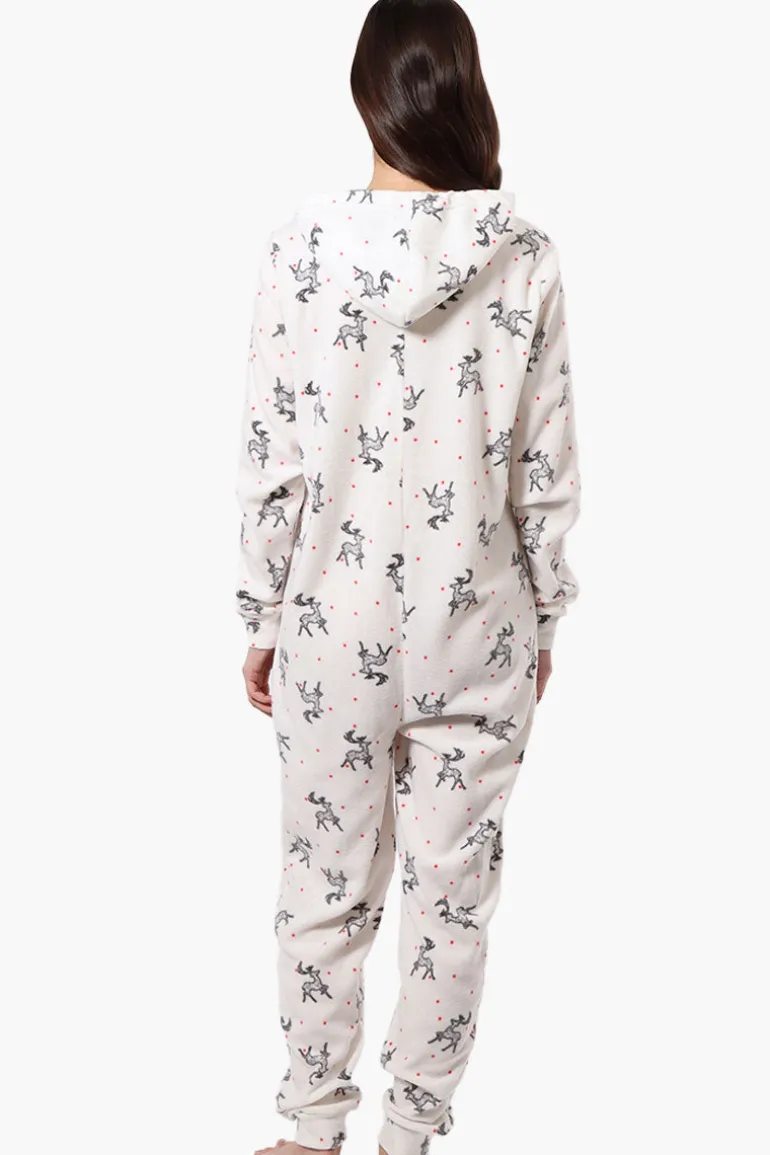 Cuddly Canuckies Hooded Reindeer Pattern Onesie - White