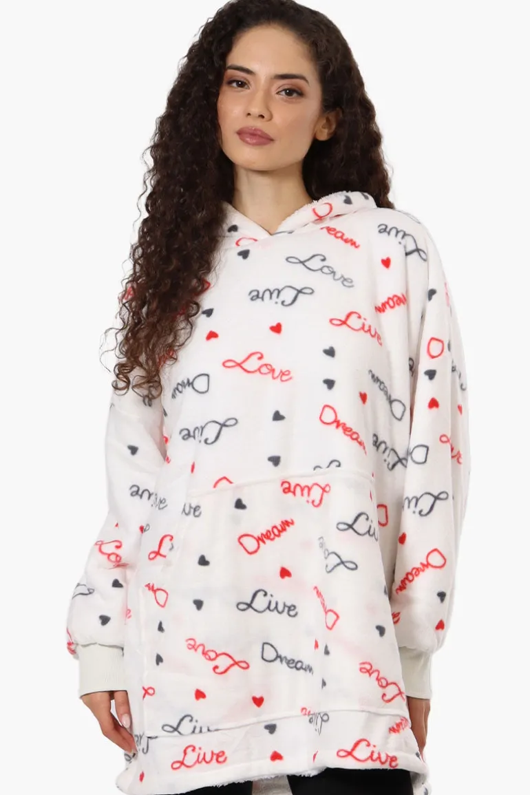 Cuddly Canuckies Love Pattern Oversized Pajama Hoodie - White