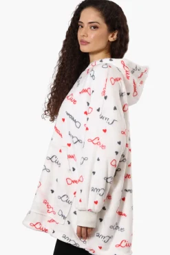 Cuddly Canuckies Love Pattern Oversized Pajama Hoodie - White