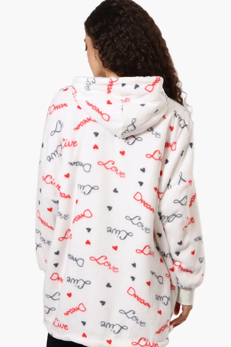Cuddly Canuckies Love Pattern Oversized Pajama Hoodie - White