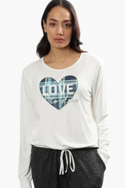 Cuddly Canuckies Love To Sleep Print Pajama Top - White
