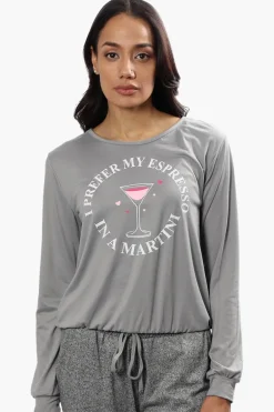 Cuddly Canuckies Martini Print Pajama Top - Grey
