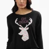 Cuddly Canuckies Oh Deer Print Pajama Top - Black