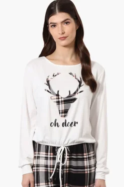 Cuddly Canuckies Oh Deer Print Pajama Top - White