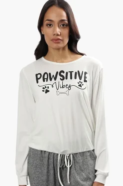 Cuddly Canuckies Pawsitive Vibes Print Pajama Top - White