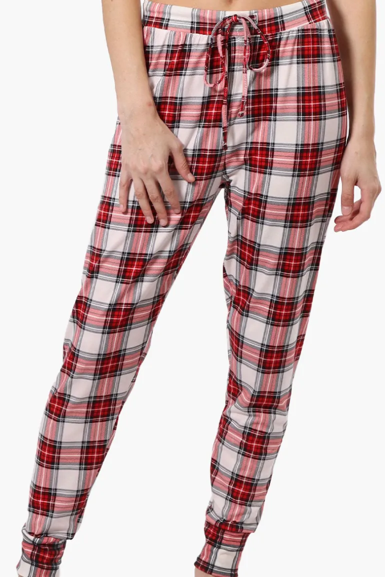 Cuddly Canuckies Plaid Jogger Pajama Pants - Red