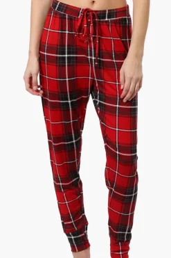 Cuddly Canuckies Plaid Jogger Pajama Pants - Red