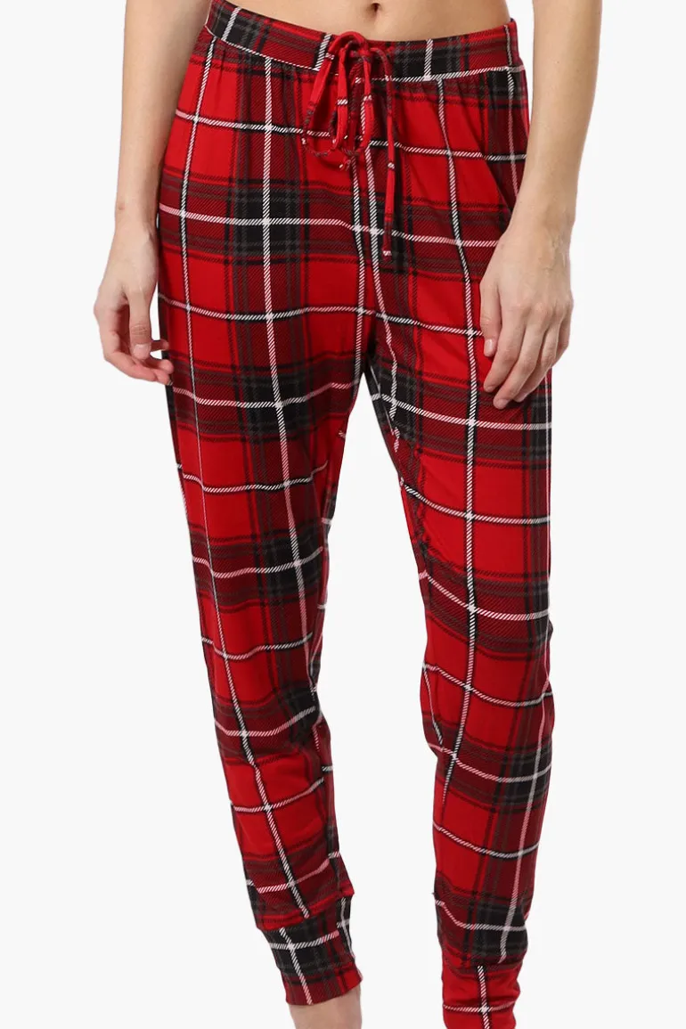 Cuddly Canuckies Plaid Jogger Pajama Pants - Red