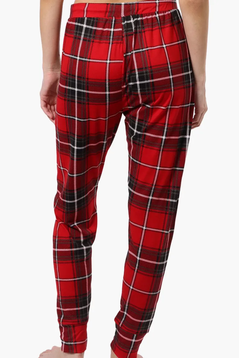 Cuddly Canuckies Plaid Jogger Pajama Pants - Red